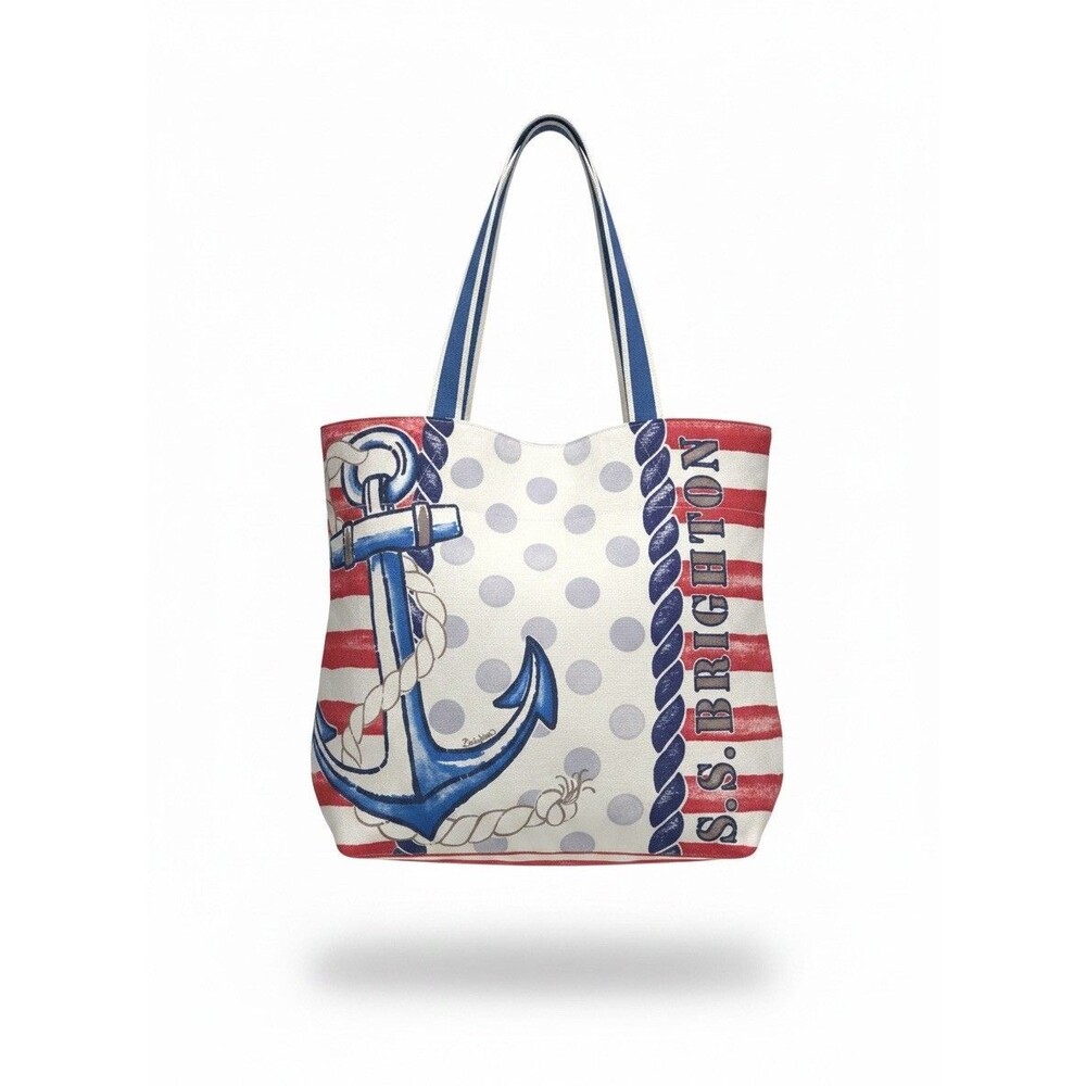 S.S. Brighton Canvas Beach Tote Nautical Patriotic Design Double Handle